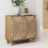 Wood & Seagrass Storage Cabinet Brown