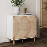 Wood & Seagrass Storage Cabinet White