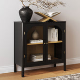 Wood & Glass Door Storage Cabinet Black