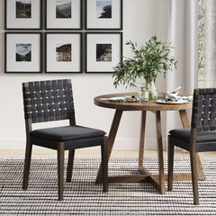 Woven Faux Leather Dining Chair Black